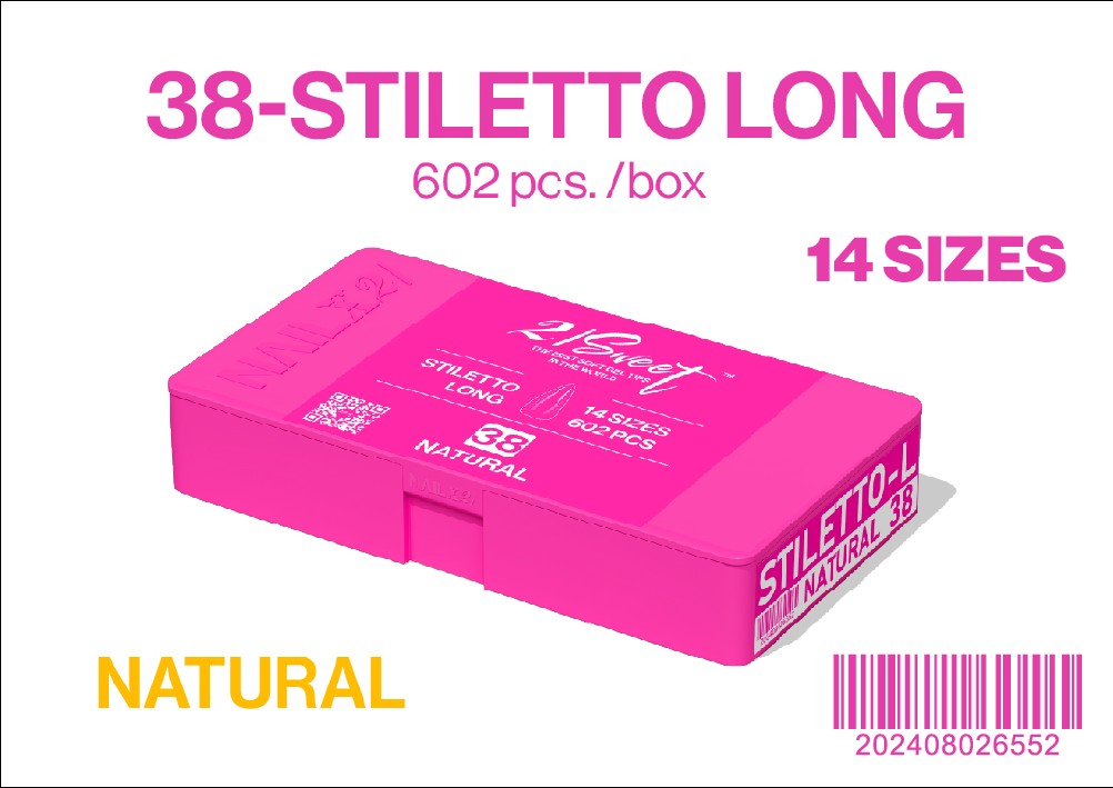 STILETTO - LONG - NAIL UP -Soft Gel Tip Box-602pcs-14sizes - NATURAL - (REG. $30). 50% OFF - NOW EACH $15.