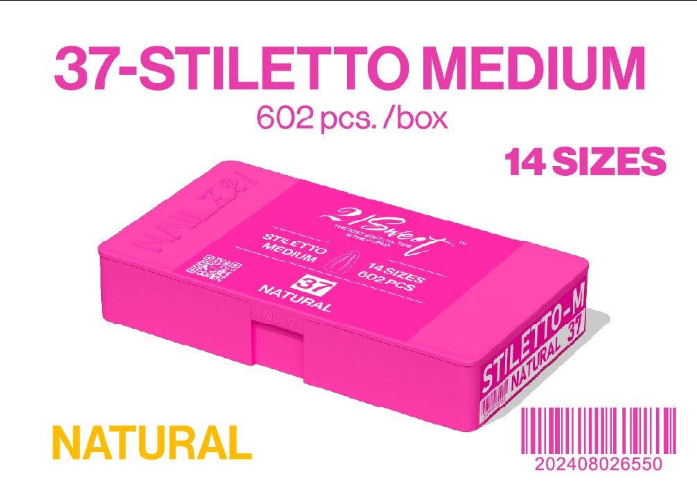 STILETTO - MEDIUM - NAIL UP -Soft Gel Tip Box-602pcs-14sizes - NATURAL - (REG. $30). 50% OFF - NOW EACH $15.
