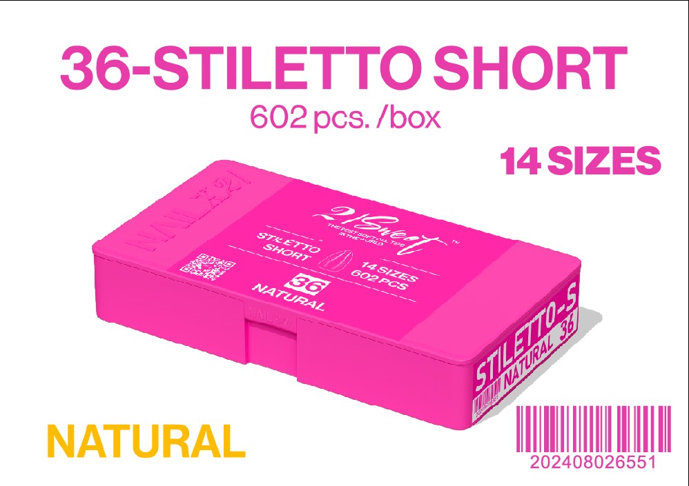 STILETTO - SHORT - NAIL UP -Soft Gel Tip Box-602pcs-14sizes - NATURAL - (REG. $30). 50% OFF - NOW EACH $15. (Copy)